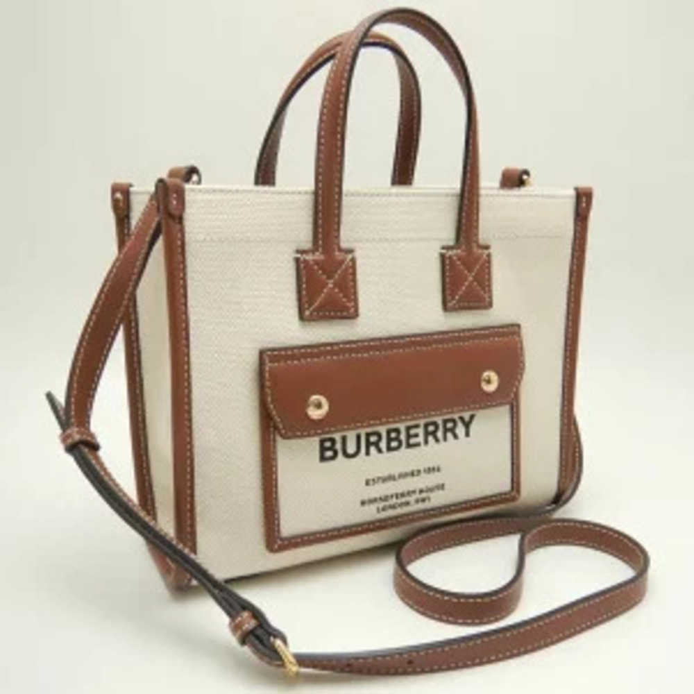 BURBERRY Freya Tote Bag Canvas Leather Tan - Picture 2 of 9